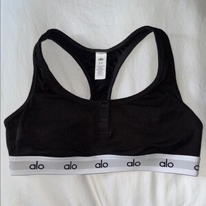 ALO Yoga Black Racerback Bra with White Band